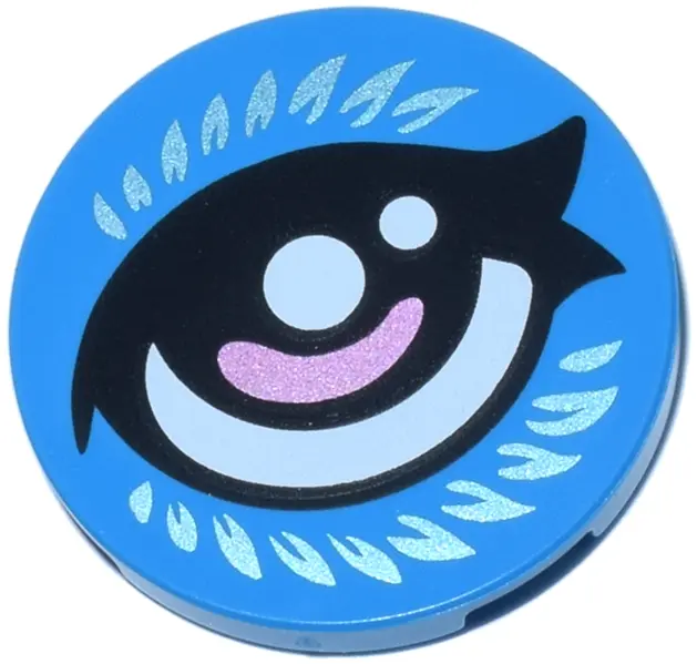 Azure Tile, Round 3 x 3 with Black Eye, White and Metallic Pink Pupil and Metallic Light Blue Feathe