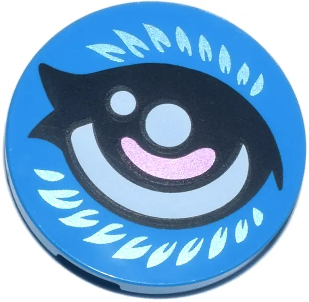 Azure Tile, Round 3 x 3 with Black Eye, White and Metallic Pink Pupil and Metallic Light Blue Feathe