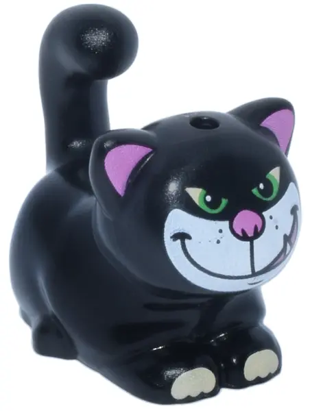 Black Cat, Friends Style, Large, Sitting with Bright Green Eyes, White Muzzle, Dark Pink Nose and In