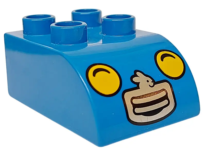 Blue Duplo, Brick 2 x 3 Slope Curved with Yellow Headlights and Silver Bunny Grille Pattern