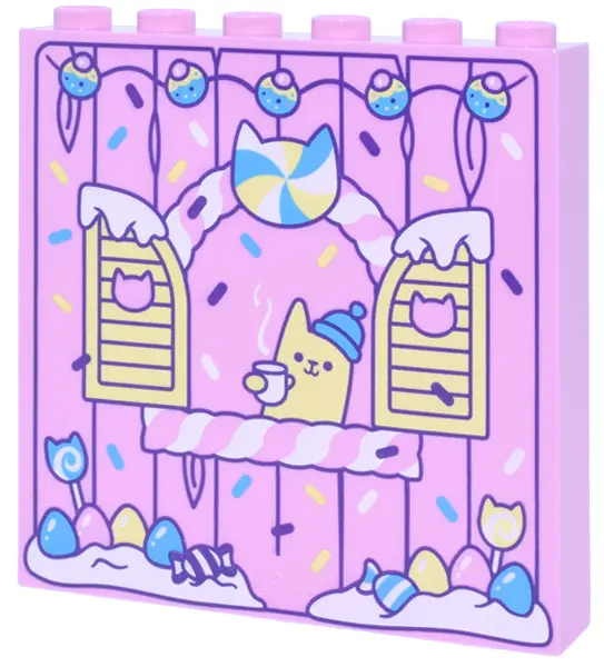 Pink Panel 1 x 6 x 5 with Wall Panel with Dark Purple Lines, Window with Bright Light Yellow Shutter