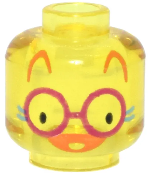 Minifigure, Head Cat, Magenta Round Glasses, Black Eyes, Orange Ears and Nose, Medium Azure Whiskers