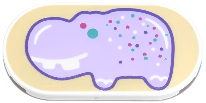Tile, Round 2 x 4 Oval with Lavender and Dark Purple Hippopotamus with White Smile and Teeth and Dar