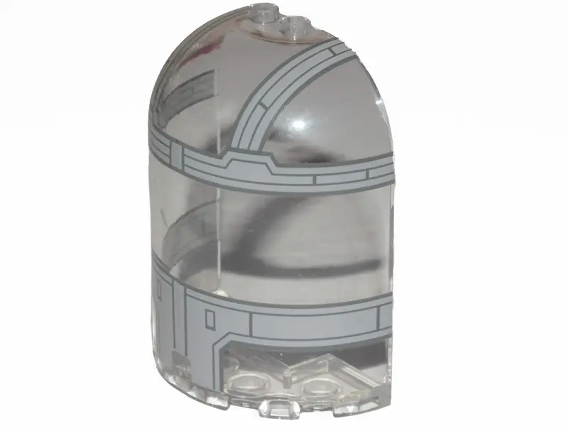 Trans-Clear Cylinder Half 3 x 6 x 6 Closed on Top with 2 Studs with SW The Razor Crest Canopy Patter