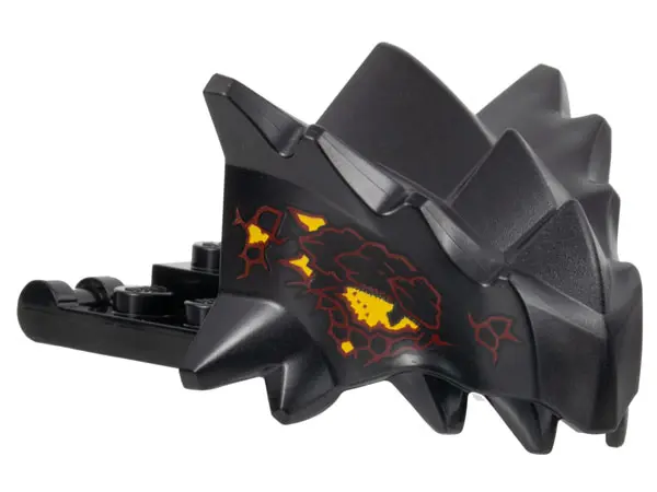 Black Dragon Head (Ninjago) Jaw with Spikes, 8 Studs and 2 Bar Handles on Back with Bright Light Ora