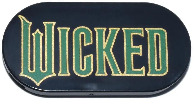 Black Tile, Round 2 x 4 Oval with Green and Gold Wicked Logo Pattern