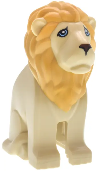 Cat, Large (Lion) with Molded Ochre Yellow Mane and Printed Bright Light Blue Eyes, Reddish Brown No