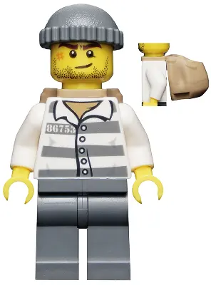 Police - Jail Prisoner 86753 Prison Stripes, Dark Bluish Gray Knit Cap, Backpack, Crooked Smile and 