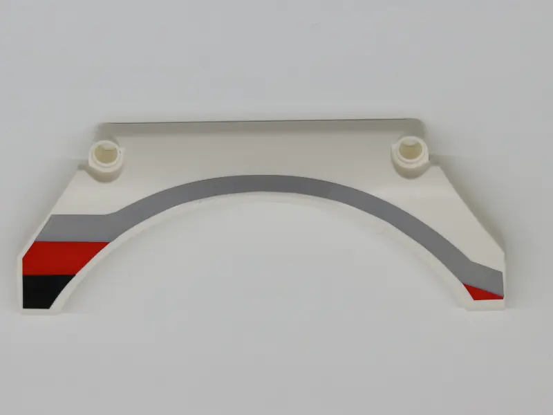 White Technic, Panel Car Mudguard Arched 13 x 2 x 5 Straight Top with Black, Red and Gray Stripes Pa