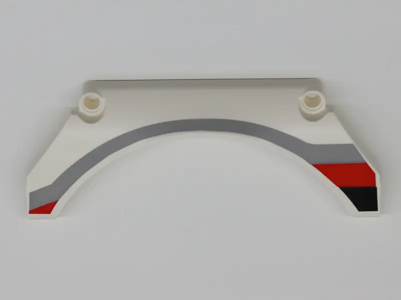 White Technic, Panel Car Mudguard Arched 13 x 2 x 5 Straight Top with Black, Red and Gray Stripes Pa
