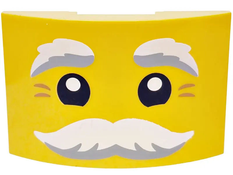 Slope, Curved 6 x 4 Double with Black Eyes, White and Light Bluish Gray Bushy Eyebrows and Moustache