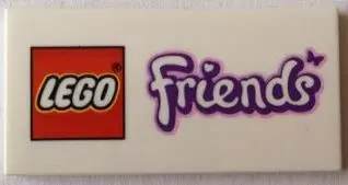 White Tile 2 x 4 with LEGO Friends Logo with Butterfly Pattern