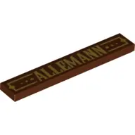 Reddish Brown Tile 1 x 6 with 'ALLEMANN' Pattern