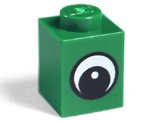 Green Brick 1 x 1 with Black and White Eye with Pupil Pattern