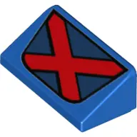 Blue Slope 30 1 x 2 x 2/3 with Red and Dark Blue X-Men Logo Pattern