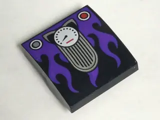 Black Slope, Curved 2 x 2 x 2/3 with Cat Ears Speedometer and Dark Purple Flames Pattern