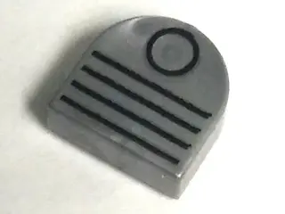 Flat Silver Tile, Round 1 x 1 Half Circle Extended with Black Circle and 4 Lines Vent Pattern