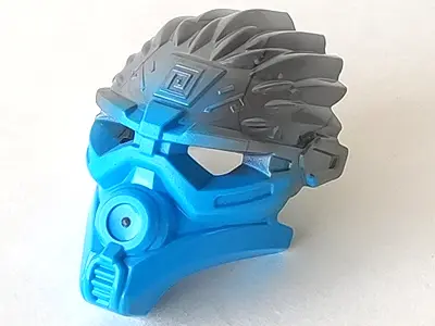 Dark Azure Bionicle Mask of Water (Unity) with Marbled Flat Silver Pattern
