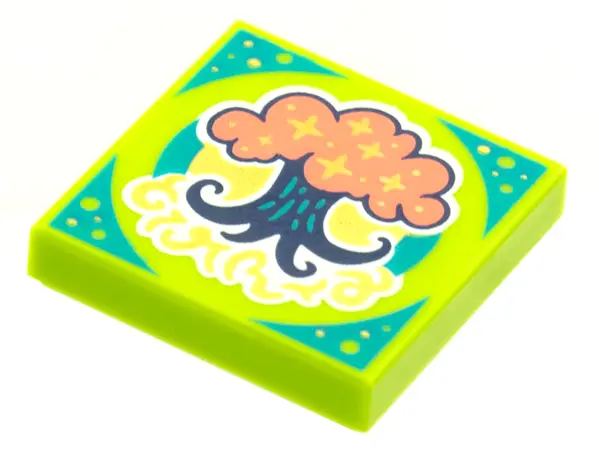 Lime Tile 2 x 2 with BeatBit Album Cover - Coral and Dark Blue Tree Pattern
