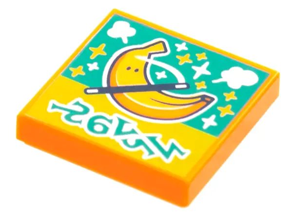 Orange Tile 2 x 2 with BeatBit Album Cover - Banana with Magic Wand Pattern