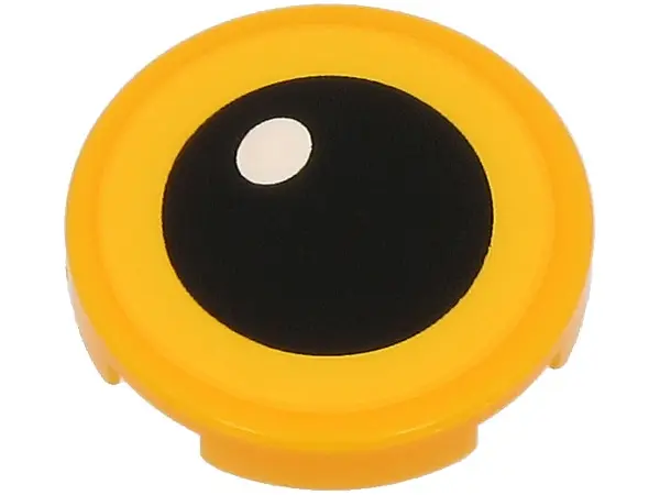 Bright Light Orange Tile, Round 2 x 2 with Bottom Stud Holder with Yellow Eye, Black Pupil and White