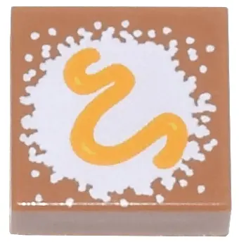 Medium Nougat Tile 1 x 1 with Beignet White Powdered Sugar and Bright Light Orange Frosting Squiggle