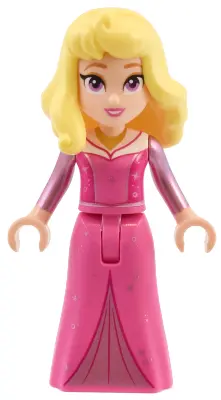 Aurora - Dark Pink Dress, Metallic Pink Sleeves, Gold Necklace, Bright Light Yellow Hair