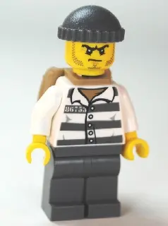Police - Jail Prisoner 86753 Prison Stripes, Dark Bluish Gray Knit Cap, Backpack, Scowl