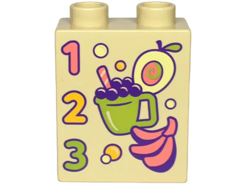 Tan Duplo, Brick 1 x 2 x 2 with Number 1, 2 and 3, Bright Light Orange, Bright Light Yellow, Coral, 