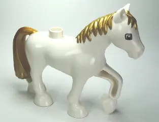 White Duplo Horse with Gold Mane and Tail Pattern