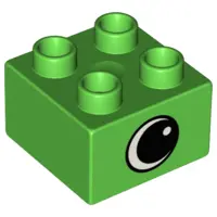 Bright Green Duplo, Brick 2 x 2 with Black and White Eye with Spot Pattern on Opposite Sides