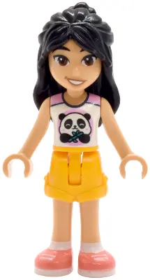 Liann - White Top with Panda, Bright Light Orange Shorts, Coral Shoes