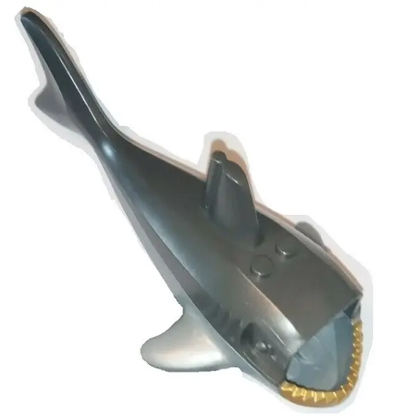 Flat Silver Shark Body Large with Gills with Gold Teeth and Pearl Dark Gray Dorsal Side Pattern (Sha