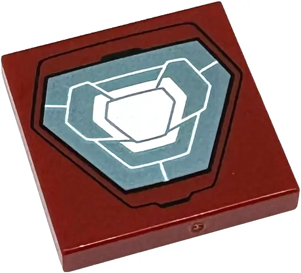 Dark Red Tile 2 x 2 with White and Metallic Light Blue Hexagonal Arc Reactor Pattern