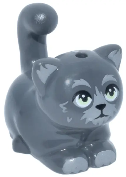 Bluish Gray Cat, Friends Style, Large, Sitting with Light Bluish Gray Fur, Auricles and Paws, Yellow