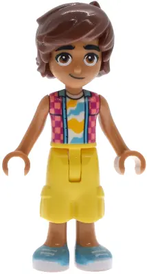 Leo - Coral and Magenta Checkered Sleeveless Shirt, Yellow Cropped Trousers, Medium Azure Shoes