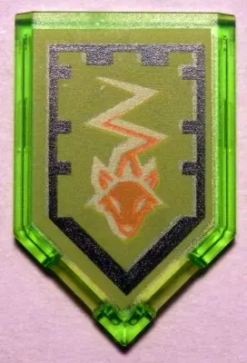 Trans-Bright Green Tile, Modified 2 x 3 Pentagonal with Nexo Power Shield Pattern - Swift Sting