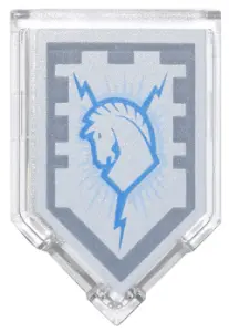 Trans-Clear Tile, Modified 2 x 3 Pentagonal with Nexo Power Shield Pattern - Thunder Blaze