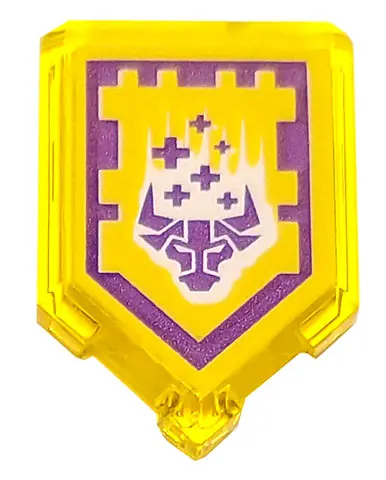 Trans-Yellow Tile, Modified 2 x 3 Pentagonal with Nexo Power Shield Pattern - Raging Rally