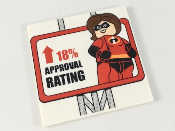 White Tile 6 x 6 with Bottom Tubes with Mrs. Incredible, Arrow and '18% APPROVAL RATING' Sign Patter