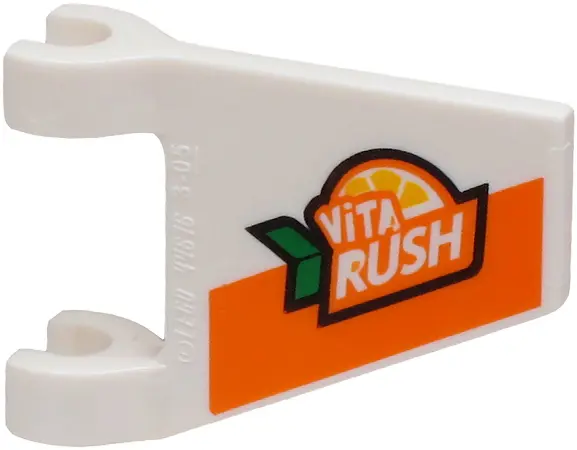 White Flag 2 x 2 Trapezoid with 'ViTA RUSH' Logo and Orange Stripe Pattern on Both Sides