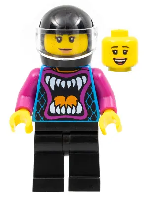Ann McCloud - Stuntz Driver, Dark Azure Jacket with Animal Mouth and Magenta Arms, Black Legs, Black