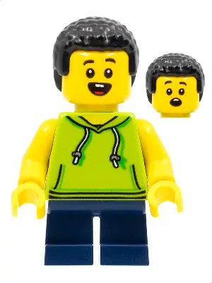 Child - Boy, Lime Hoodie, Dark Blue Short Legs, Black Coiled Hair