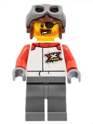 Stuntz Truck Driver - Male, White and Red Racing Suit with 'XTREME' Logo, Dark Bluish Gray Legs, Red