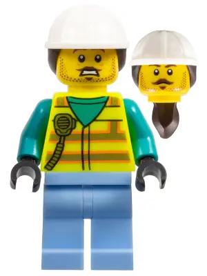 Utility Worker - Male, Neon Yellow Safety Vest with Radio, Bright Light Blue Legs, White Constructio