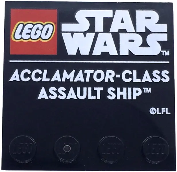 Black Tile, Modified 4 x 4 with Studs on Edge with LEGO Star Wars Logo and White 'ACCLAMATOR-CLASS A