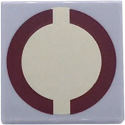 Light Bluish Gray Tile 2 x 2 with SW Dark Red Semicircles on Tan Circle Pattern