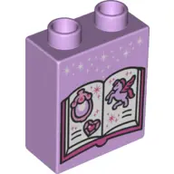 Lavender Duplo, Brick 1 x 2 x 2 with Book with Horse with Wings Pattern