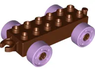 Reddish Brown Duplo Car Base 2 x 6 with Open Hitch End and Lavender Wheels with Fake Bolts