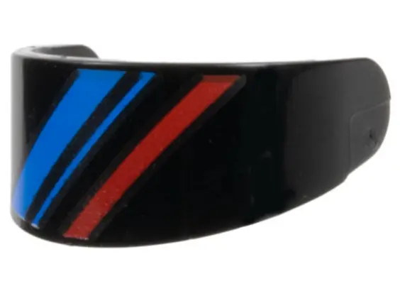Black Minifigure, Visor Standard with Blue and Red Diagonal Stripes Pattern